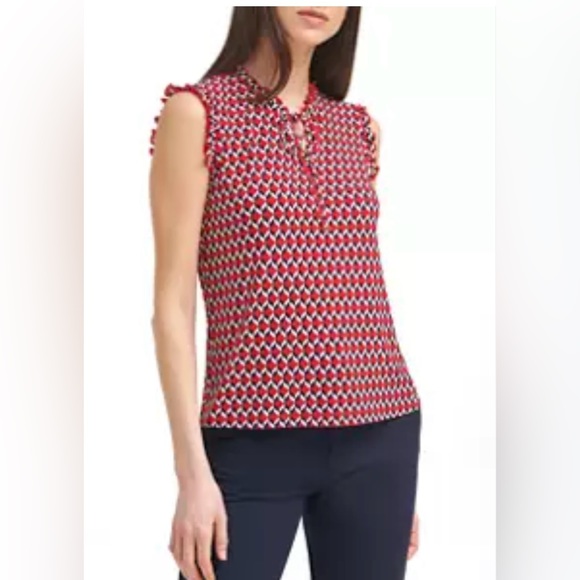 Tommy Hilfiger women’s size large, sleeveless,‎ geometric, print, blouse - Picture 1 of 12